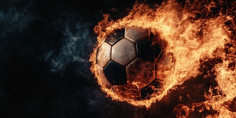 A soccer ball engulfed in vibrant flames, perfectly symbolizing the intense passion and unstoppable energy of the game