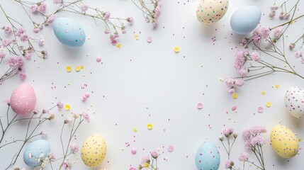 Canvas Print - Easter themed background with pastel color decorations on white background