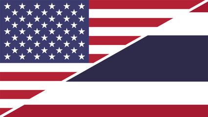 Sticker - Thailand and United States flags combined in a split design vector, symbolizing international relations, global unity, and cultural exchange