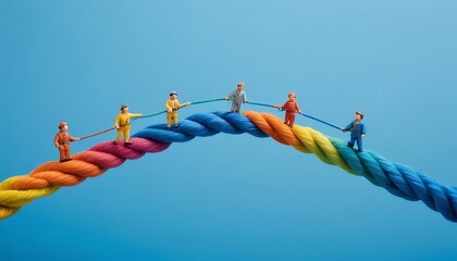 Team rope diverse strength connect partnership together teamwork unity communicate support. Strong diverse network rope team concept integrate braid colour background cooperation empower power.