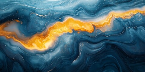 Canvas Print - Electric Blue and Yellow Marbling Effect on Fabric Texture, generative ai