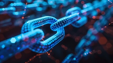 Digital chain made of binary code, showcasing the connection and security within a digital world.