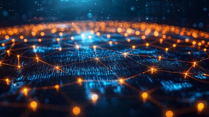 Illuminated Blockchain Wall. Technology and innovation concept