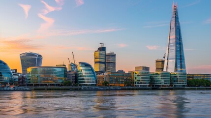 Wall Mural - Generate an image of the modern design of the Shard in London, with its sharp angles and dominating presence in the skyline.