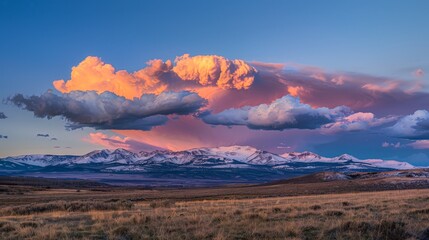 Canvas Print - High-altitude clouds catch the last light of the setting sun, glowing softly