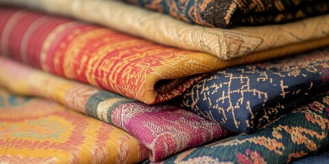 Macro shot of traditional handwoven fabrics, detailed patterns showcasing the artistry and heritage of the region