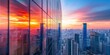 © kwanchaift - A reflection of a vibrant city skyline in a sleek, modern skyscraper?s glass windows, with the sunset glowing
