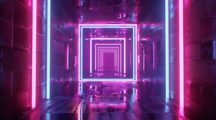 Aufkleber - Abstract 3D neon tunnel with rotating square frames, looped animation, bright colors