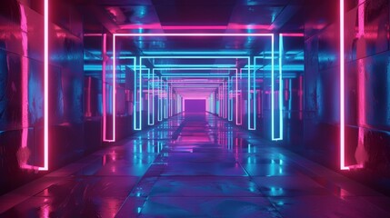 Aufkleber - Abstract 3D neon tunnel with rotating square frames, looped animation, bright colors