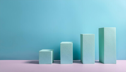 Aesthetic arrangement of pastel-colored blocks representing growth, progress, and development on a minimalist background.