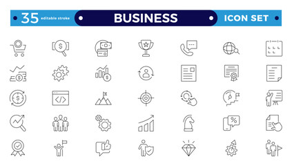 Wall Mural - Business line icons set. Businessman outline icons collection. Teamwork, human resources, meeting, partnership, group work, success, resume. Editable stroke outline icon. 