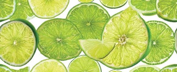 Wall Mural - Lime and slices background isolated on white1