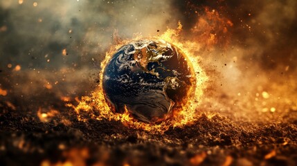 Leinwandbilder - Earth with swirling flames, waves, breeze, and dirt