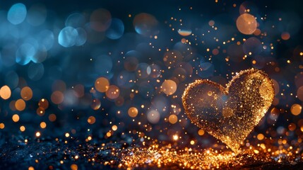 Poster - Glowing heart made of glittery particles on a dark backdrop