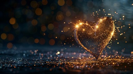 Poster - Glowing heart made of glittery particles on a dark backdrop