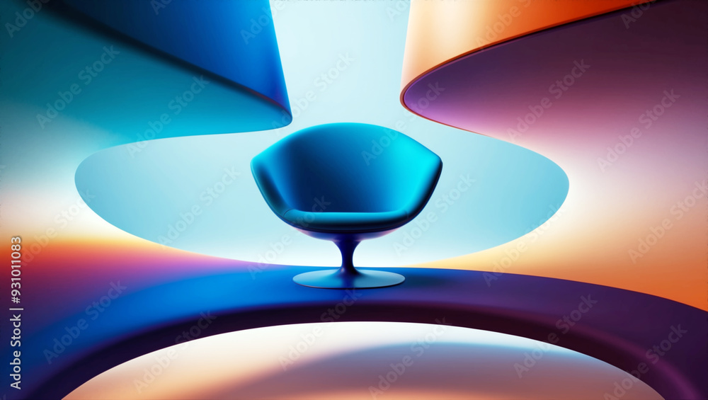 A striking modern abstract art piece featuring a chair with a smooth ...