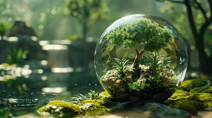 Glass ball with tree inside. Tree inside of glass ball. Glass Ball with a Growing Tree Inside