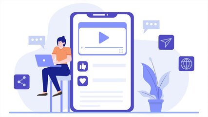 a woman working as a media content creation specialist illustration business animated video