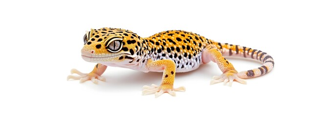 Detailed Leopard Gecko Reptile on White Background