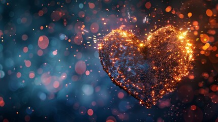 Poster - Vibrant heart formed by shimmering particles with glow effect, copy space