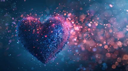 Poster - Vibrant heart formed by shimmering particles with glow effect, copy space
