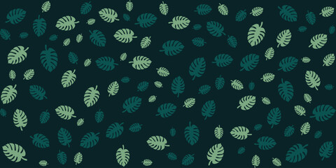 Seamless  pattern of tropical monstera leaves on a dark green background. Perfect for summer and tropical-themed designs.