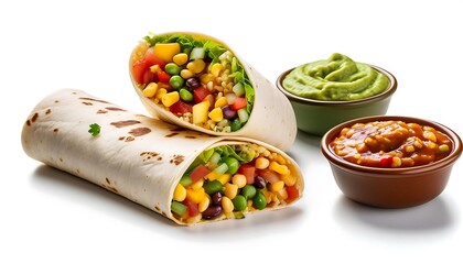 Wall Mural - Delicious Burrito with Guacamole and Salsa