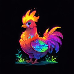 Poster - Rainbow Rooster Illustration