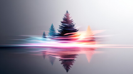 Wall Mural - Festive Winter Wonderland with Abstract Lights and Pine Trees