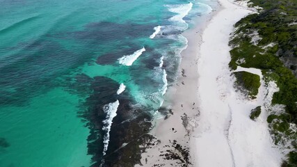 Wall Mural - Aerial views over white sandy beach in Tasmania, Australia