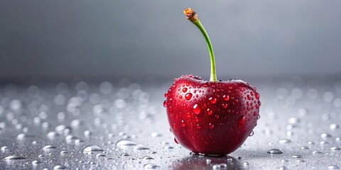 Poster - Fresh cherry with water drops , cherry, fruit, red, fresh, water drops, wet, juicy, isolated, close-up, organic, healthy, vibrant