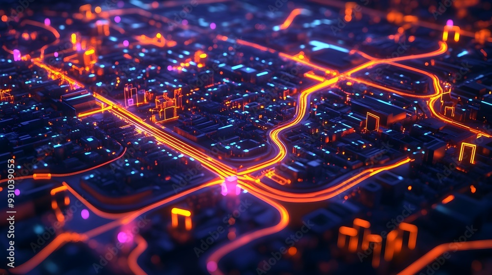 Futuristic digital city map with AI powered traffic management system ...