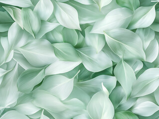 Canvas Print - A seamless pattern with light green leaves overlapping in a natural arrangement, creating a fresh, tranquil, and organic atmosphere.