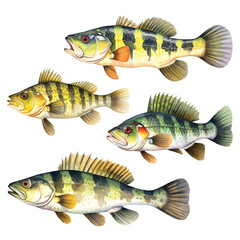 Wall Mural - watercolor painting of Peacock bass four collection