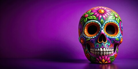 Colorful Mexican sugar skull on purple background, Day of the Dead, Mexican, skull, colorful, celebration