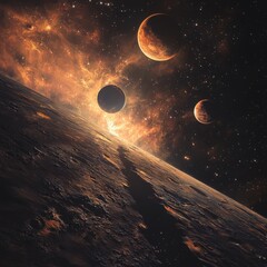 Wall Mural - breathtaking cosmic scene featuring planets against vibrant nebula deep space, illustrating beauty universe.