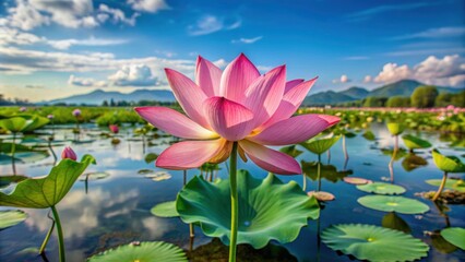 Poster - A stunning lotus flower bloom in the scenic Acarlar Longozu wetlands of Karasu, Sakarya, Turkey, lotus, flower, bloom