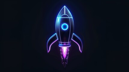 Wall Mural - Digital rockets launch into outer space. Boosting and taking off career concepts. Abstract spaceship in blue on a technological background. blue neon rocket illustration with 3D effect.