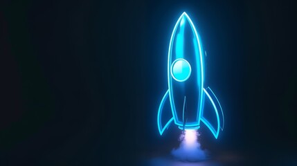 Wall Mural - Digital rockets launch into outer space. Boosting and taking off career concepts. Abstract spaceship in blue on a technological background. blue neon rocket illustration with 3D effect.