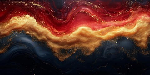 Vibrant Resin Surface with Rich Crimson and Golden Flow, generative ai