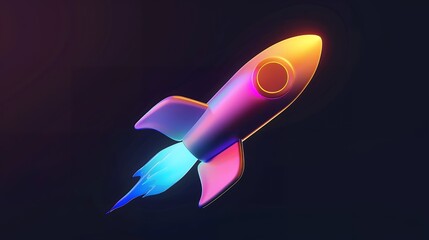 Wall Mural - 3d illustration rocket space colorful holographic in dark background for business start up and scien