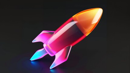 Wall Mural - 3d illustration rocket space colorful holographic in dark background for business start up and scien