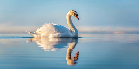 Poster - Mute swan reflecting on calm waters of Lake Ontario , swan, reflection, calm waters, Lake Ontario, wildlife, nature