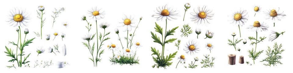 Wall Mural - Hand-drawn Chamomile Flower Illustrations for Your Designs isolated on transparent background