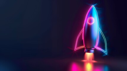 Wall Mural - 3d illustration rocket space colorful holographic in dark background for business start up and scien