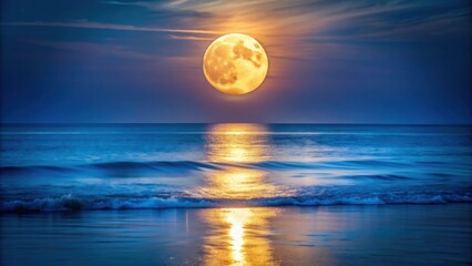 Sticker - Full moon shining brightly over a calm ocean at night, moon, fullmoon, night, ocean, water, reflection, serene, peaceful, sky