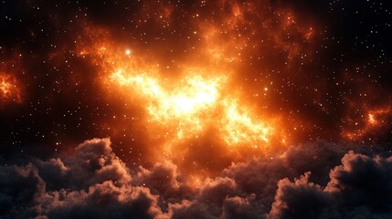 Wall Mural - A stunning cosmic scene showcasing fiery clouds and shimmering stars, evoking the vastness and beauty of the universe.