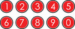 © Aminul - white numbers icon with black red circle. from 0 to 9. number button vector illustration.