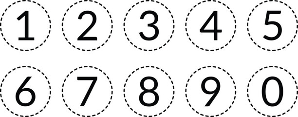 Poster - simple numbers icon with black dash line circle. from 0 to 9. number button vector illustration.