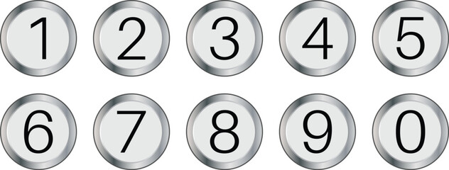 black numbers icon with silver gradient circle. from 0 to 9. number symbol vector illustration.